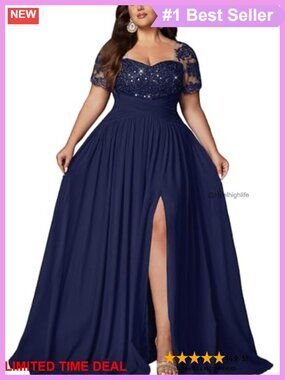 Plus Size Sequin Chiffon A-Line Formal Evening Gown Maxi Dress